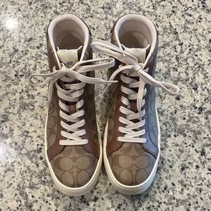 Coach Brown and Cream High-Top Sneakers